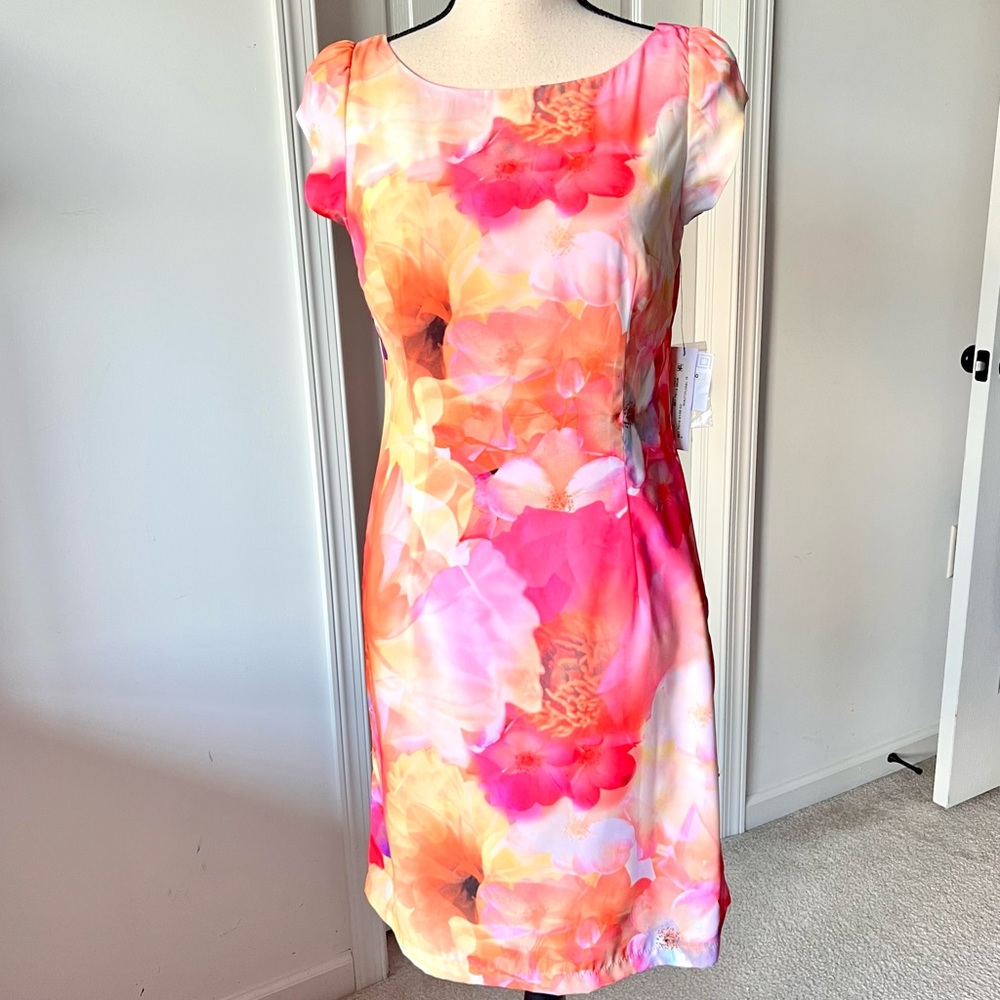 NWT LIZ CLAIBORNE Watercolor Floral Cap Sleeve Sheath Dress—SZ. 4